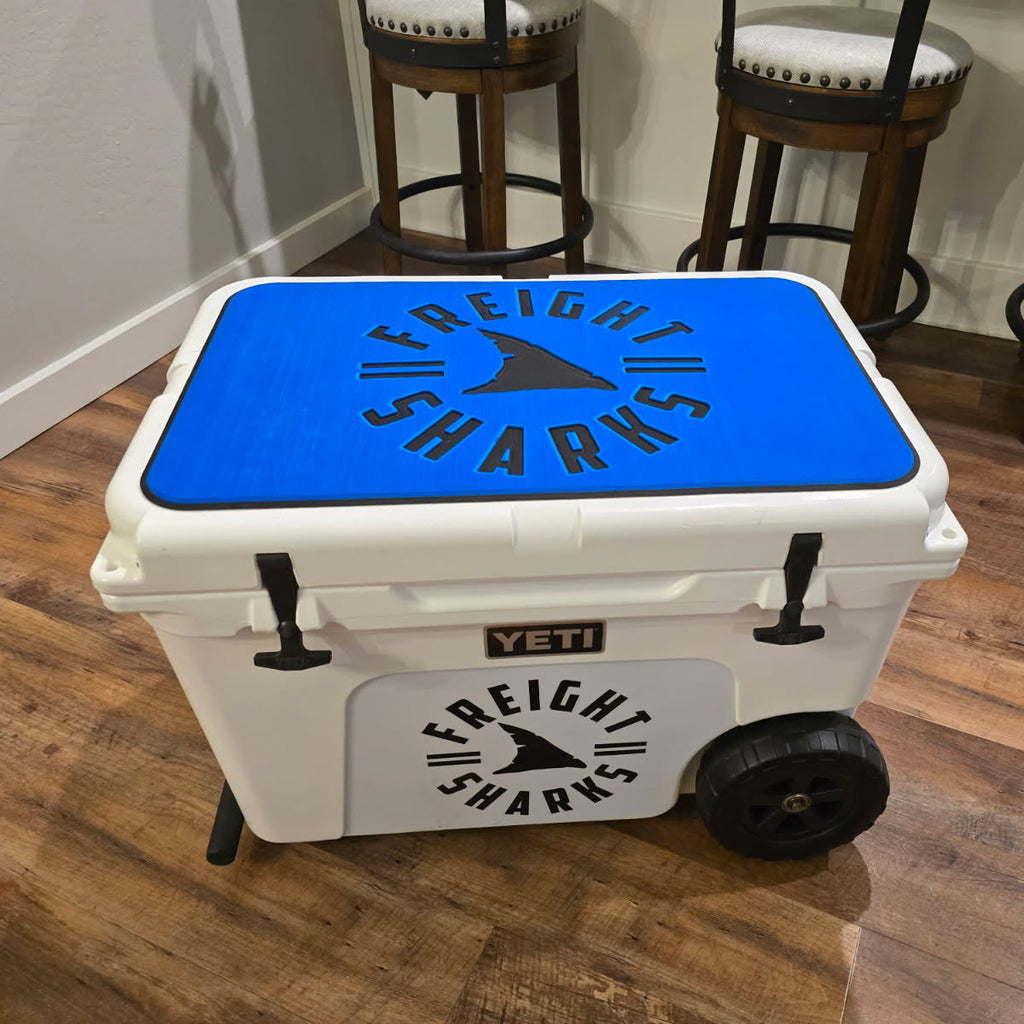 YETI Haul Cooler Pad - BiminiBlue-Black SeaDek with company logo			