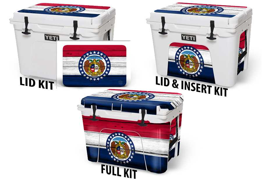 USATuff Vinyl Cooler Wrap Decal Sticker Kit - Missouri Flag Wood