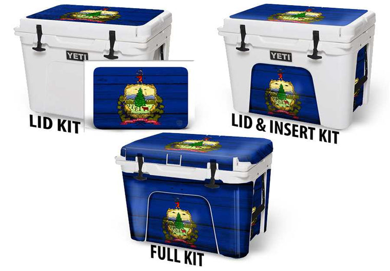 USATuff Vinyl Cooler Wrap Decal Sticker Kit - Vermont Flag Wood
