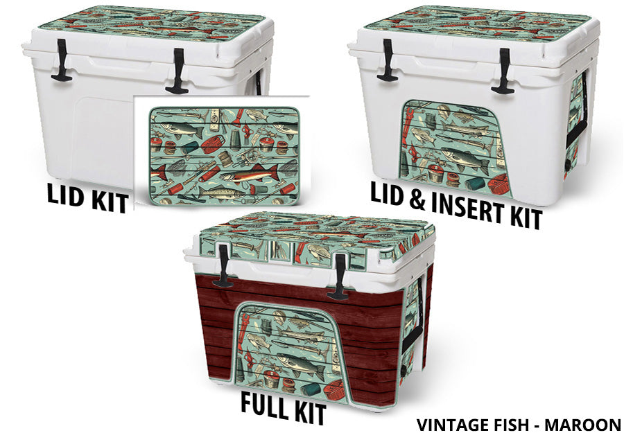 USATuff Cooler Accessories Ice Chest Graphic Sticker Skin Decal Kits - Vintage Fish