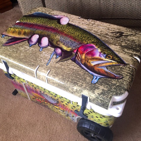 USATuff Vinyl Cooler Wrap Skin for YETI Coolers - Rainbow Trout by Ty Hallock