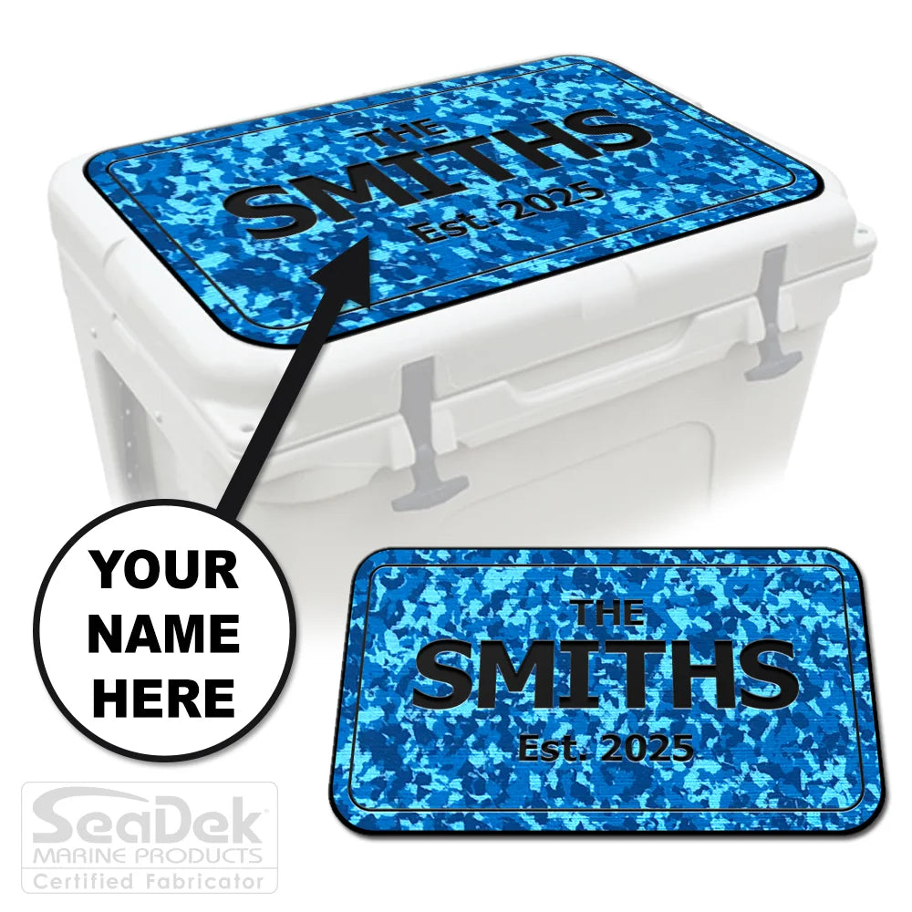 Personalized Custom SeaDek Cooler Pad in AquaCamo-Black for YETI RTIC Cooler