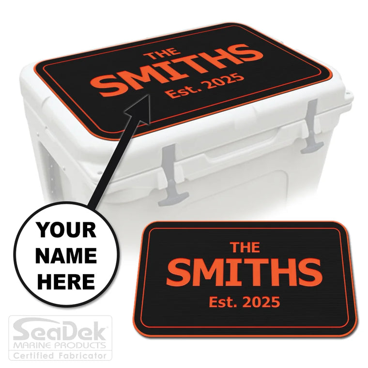 Personalized Custom SeaDek Cooler Pad in Black-SunsetOrange for YETI RTIC Cooler