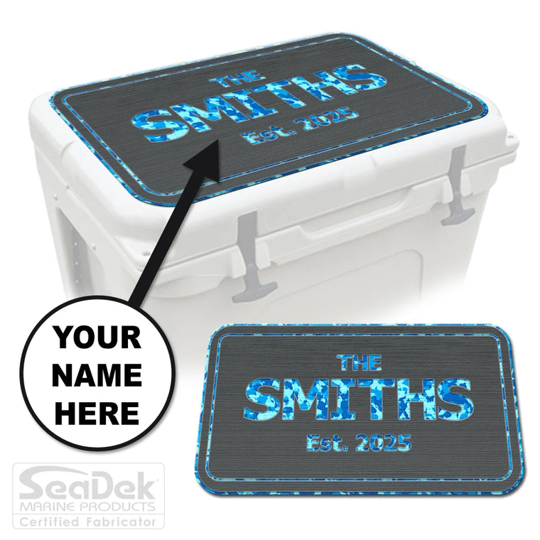 Personalized Custom SeaDek Cooler Pad in DarkGray-AquaCamo for YETI RTIC Cooler
