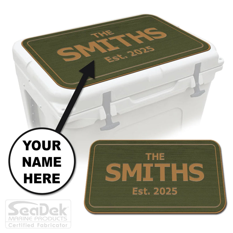 Personalized Custom SeaDek Cooler Pad in OliveGreen-Mocha for YETI RTIC Cooler