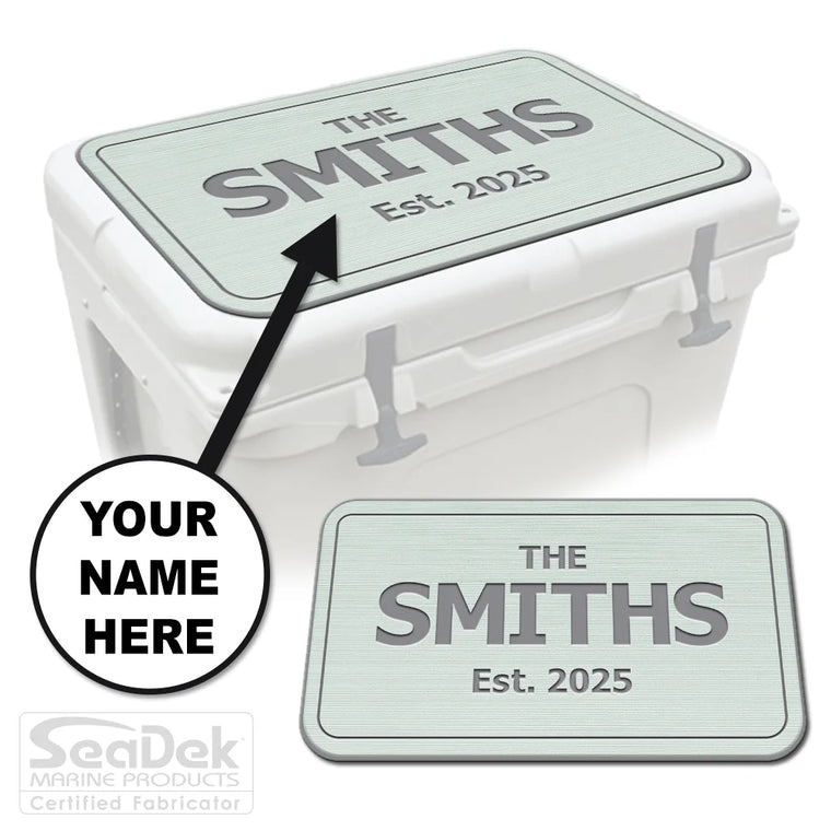 Personalized Custom SeaDek Cooler Pad in Seafoam-StormGray for YETI RTIC Cooler