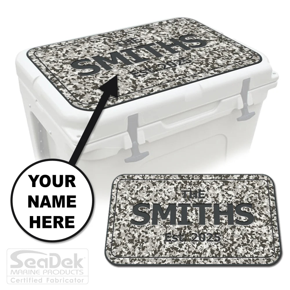Personalized Custom SeaDek Cooler Pad in SnowCamo-DarkGray for YETI RTIC Cooler