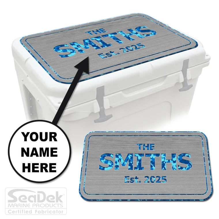 Personalized Custom SeaDek Cooler Pad in StormGray-AquaCamo for YETI RTIC Cooler