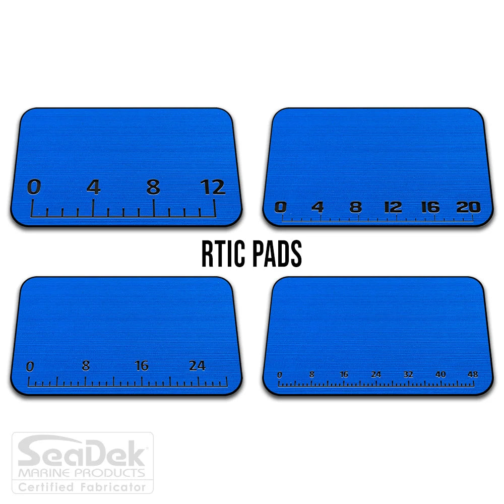 USATuff SeaDek ruler cooler pad for RTIC – BiminiBlue/Black EVA foam pad with integrated fish measuring ruler; durable non-skid RTIC cooler top pad.
