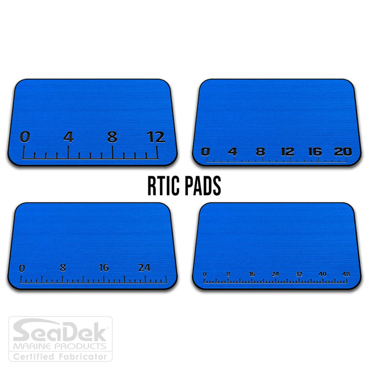 USATuff SeaDek ruler cooler pad for RTIC – BiminiBlue/Black EVA foam pad with integrated fish measuring ruler; durable non-skid RTIC cooler top pad.
