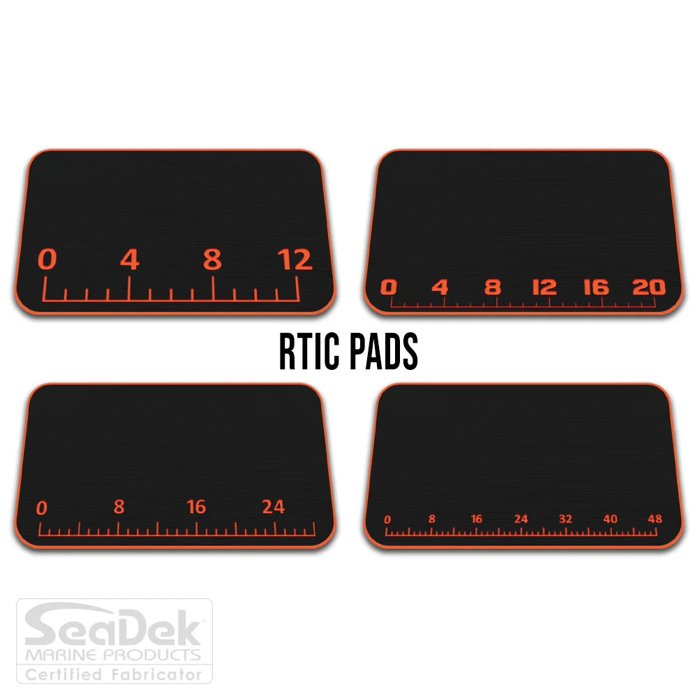  USATuff SeaDek ruler cooler pad for RTIC – Black/SunsetOrange EVA foam pad with integrated fish measuring ruler; durable non-skid RTIC cooler top pad.