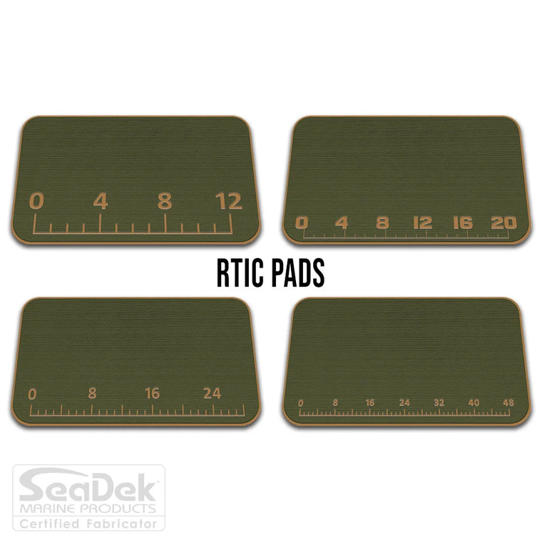 USATuff SeaDek ruler cooler pad for RTIC – OliveGreen/Mocha EVA foam pad with integrated fish measuring ruler; durable non-skid RTIC cooler top pad.