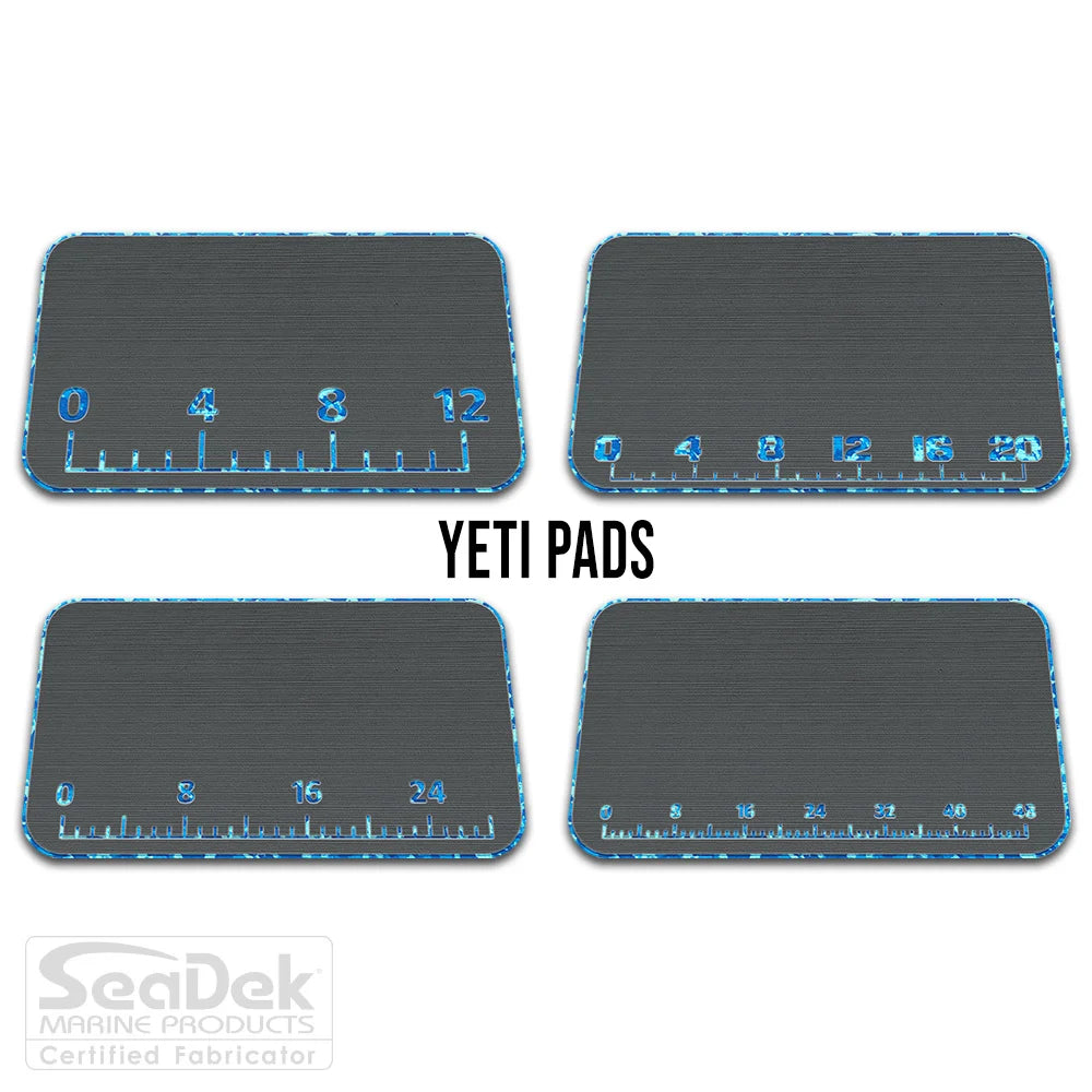  USATuff SeaDek ruler cooler pad for YETI – DarkGray/AquaCamo EVA foam pad with built-in fish measuring ruler; non-skid, custom-fit YETI cooler top accessory.