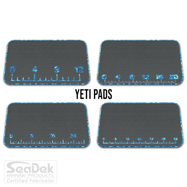 USATuff SeaDek ruler cooler pad for YETI – DarkGray/AquaCamo EVA foam pad with built-in fish measuring ruler; non-skid, custom-fit YETI cooler top accessory.