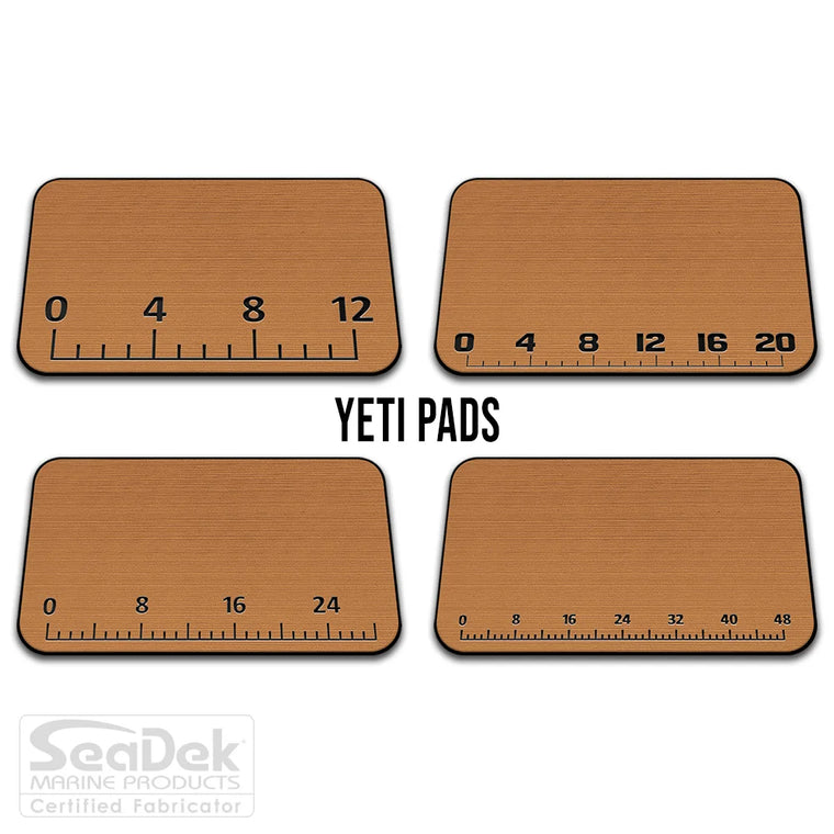 USATuff SeaDek ruler cooler pad for YETI – Mocha/Black EVA foam pad with built-in fish measuring ruler; non-skid, custom-fit YETI cooler top accessory.