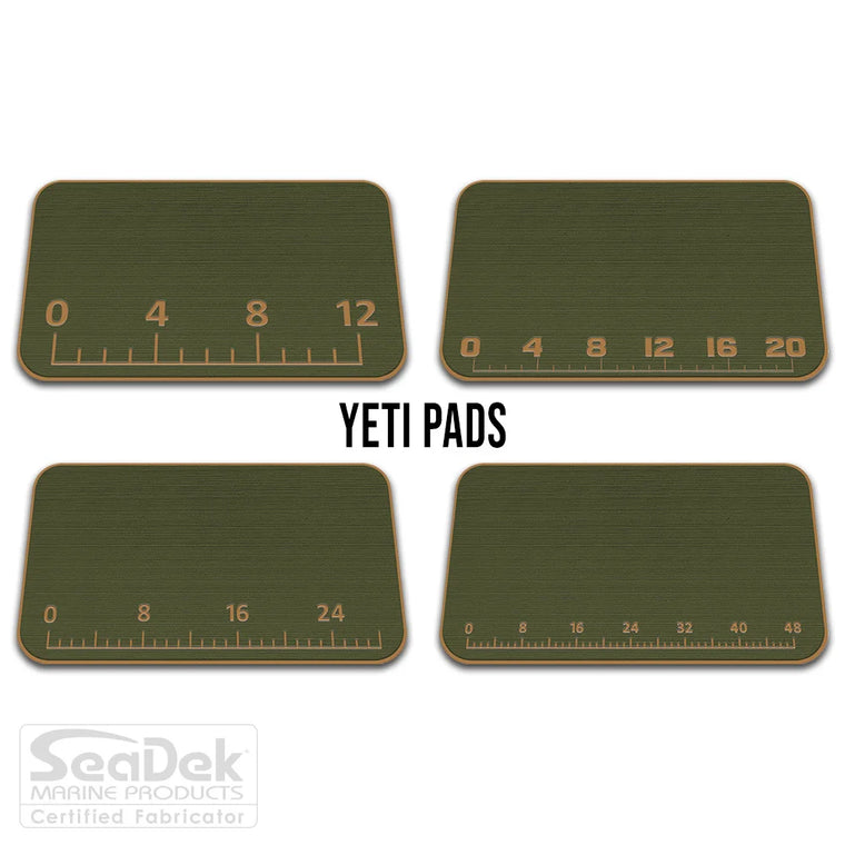 USATuff SeaDek ruler cooler pad for YETI – OliveGreen/Mocha EVA foam pad with built-in fish measuring ruler; non-skid, custom-fit YETI cooler top accessory.