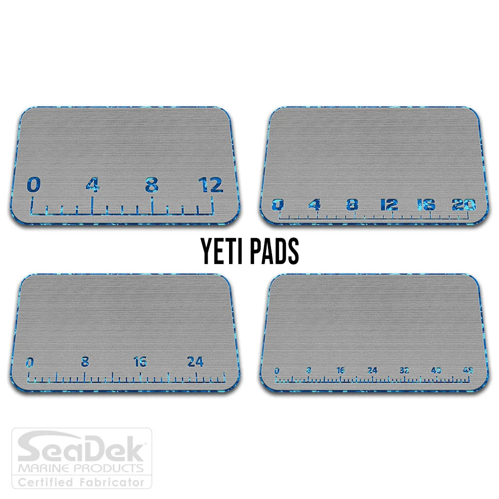 USATuff SeaDek ruler cooler pad for YETI – StormGray/AquaCamo EVA foam pad with built-in fish measuring ruler; non-skid, custom-fit YETI cooler top accessory.