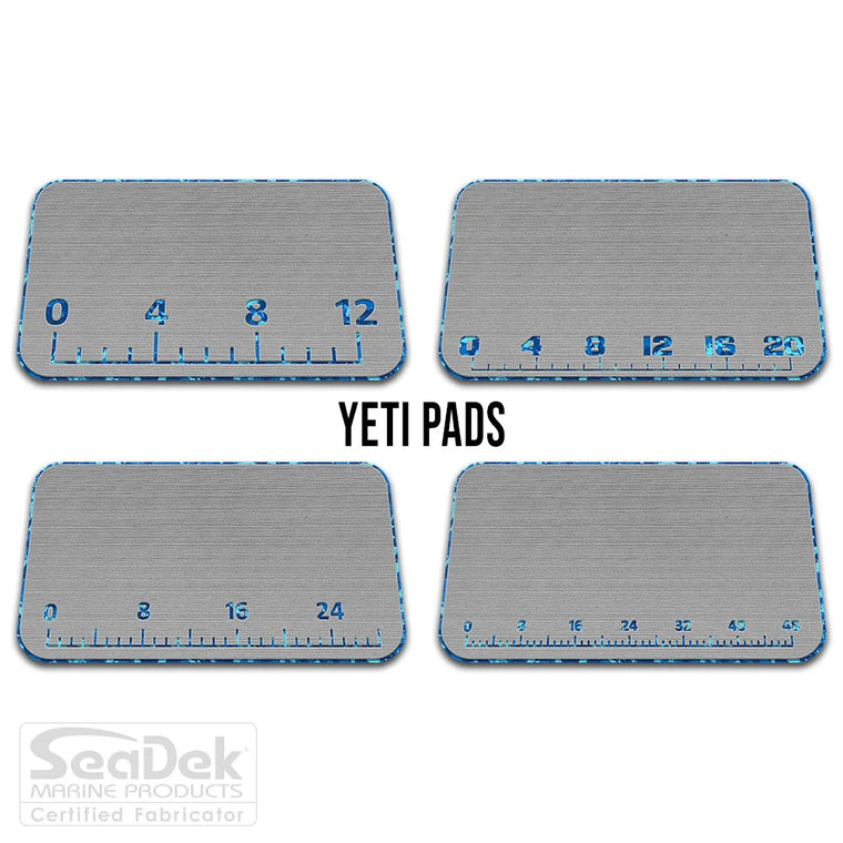  USATuff SeaDek ruler cooler pad for YETI – StormGray/AquaCamo EVA foam pad with built-in fish measuring ruler; non-skid, custom-fit YETI cooler top accessory.