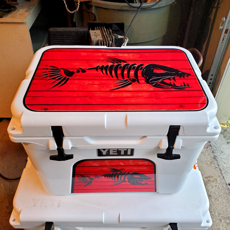 USATuff Cooler Accessories Ice Chest Graphic Sticker Skin Decal Kits - Bonefish Red