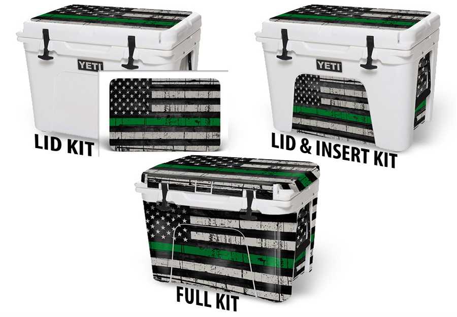 USATuff Cooler Accessories Ice Chest Graphic Sticker Skin Decal Kits - USA Green Line Flag