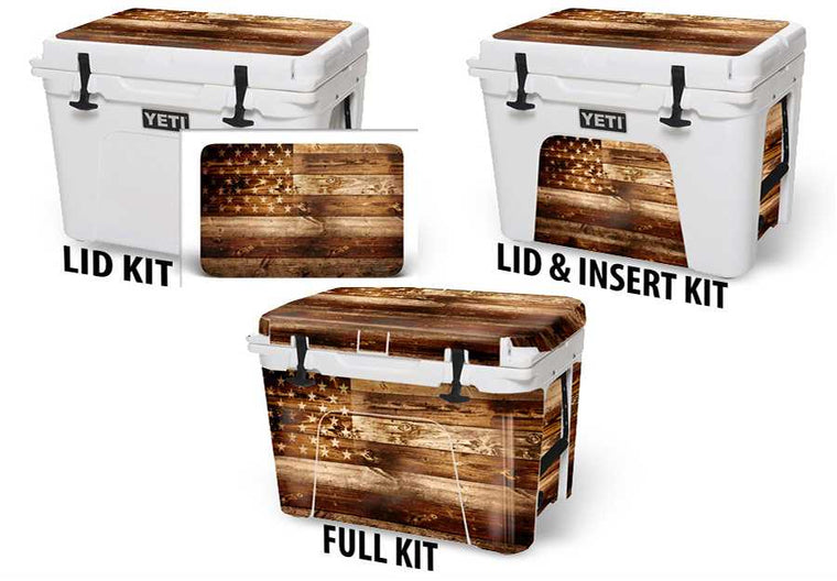USATuff Cooler Accessories Ice Chest Graphic Sticker Decal Kits - USA Flag Wood