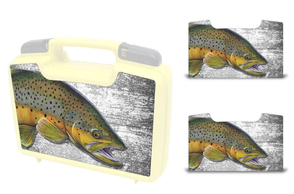 USATuff Wrap For Cliff Outdoors Bugger Beast and Bugger Junior Fly Boxes Graphic Sticker Decal Kits Brown Trout by Ty Hallock