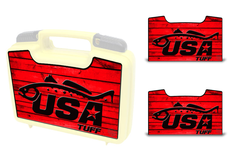 USATuff Wrap For Cliff Outdoors Bugger Beast and Bugger Junior Fly Boxes Graphic Sticker Decal Kits Trout Red