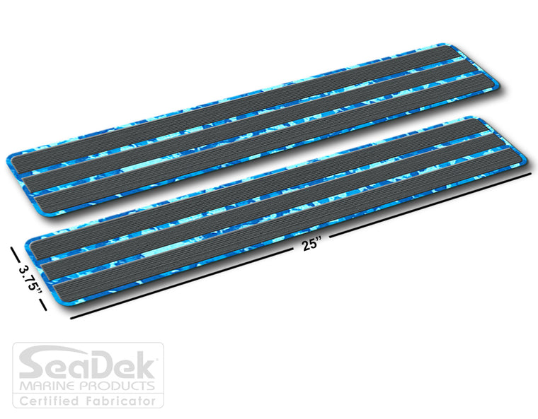SeaDek Traction Step Pad | 2 Piece Set | 25x3.75 | DarkGray-AquaCamo - Teak Design