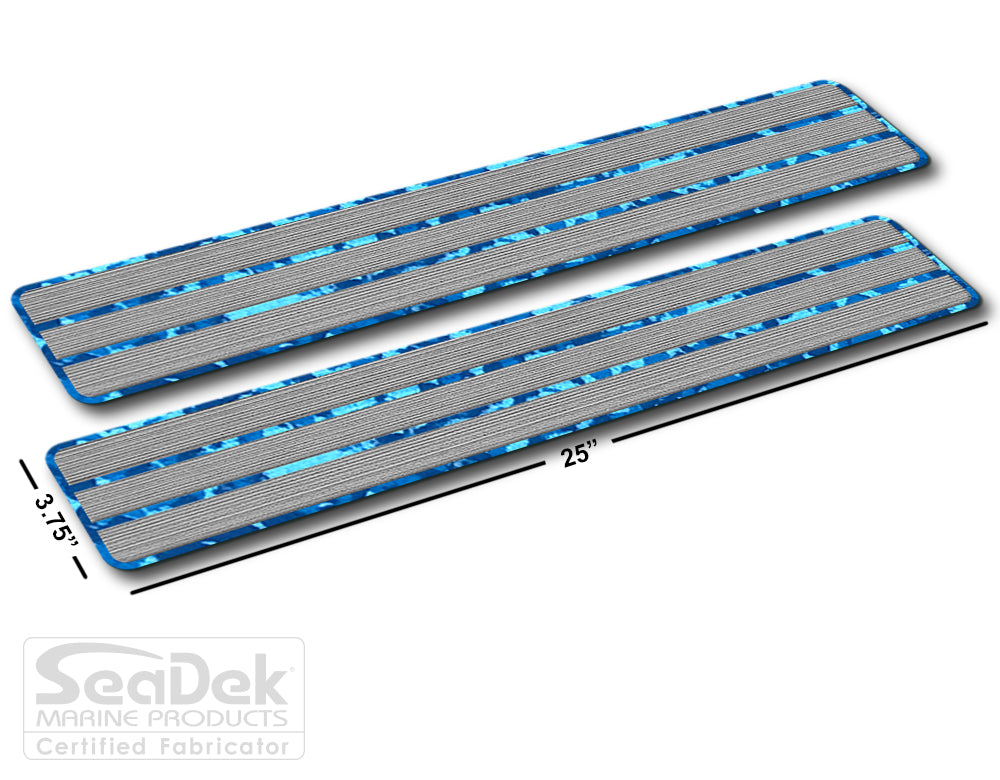 SeaDek Traction Step Pad | 2 Piece Set | 25x3.75 | StormGray-AquaCamo - Teak Design