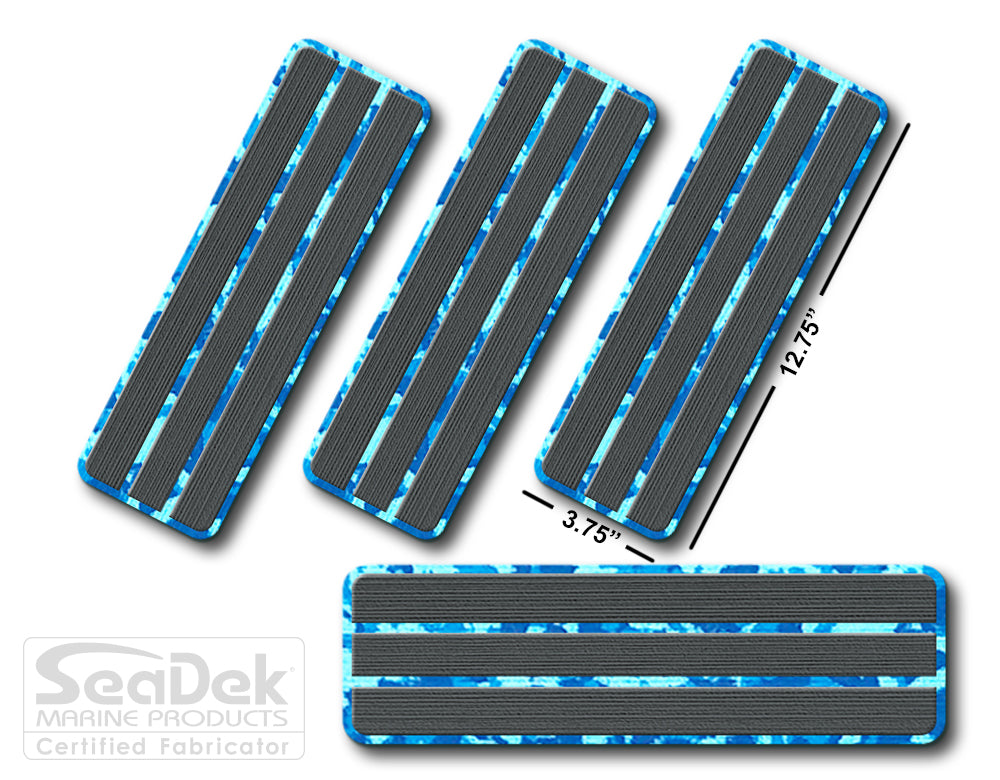 SeaDek Traction Step Pad | 4 Piece Set | 12.75x3.75 | DarkGray-AquaCamo - Teak Design