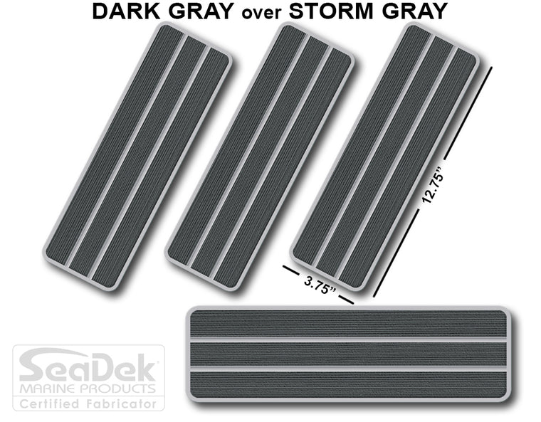 SeaDek Traction Step Pad | 4 Piece Set | 12.75x3.75 | DarkGray-StormGray - Teak Design