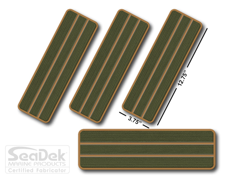 SeaDek Traction Step Pad | 4 Piece Set | 12.75x3.75 | OliveGreen-Mocha - Teak Design