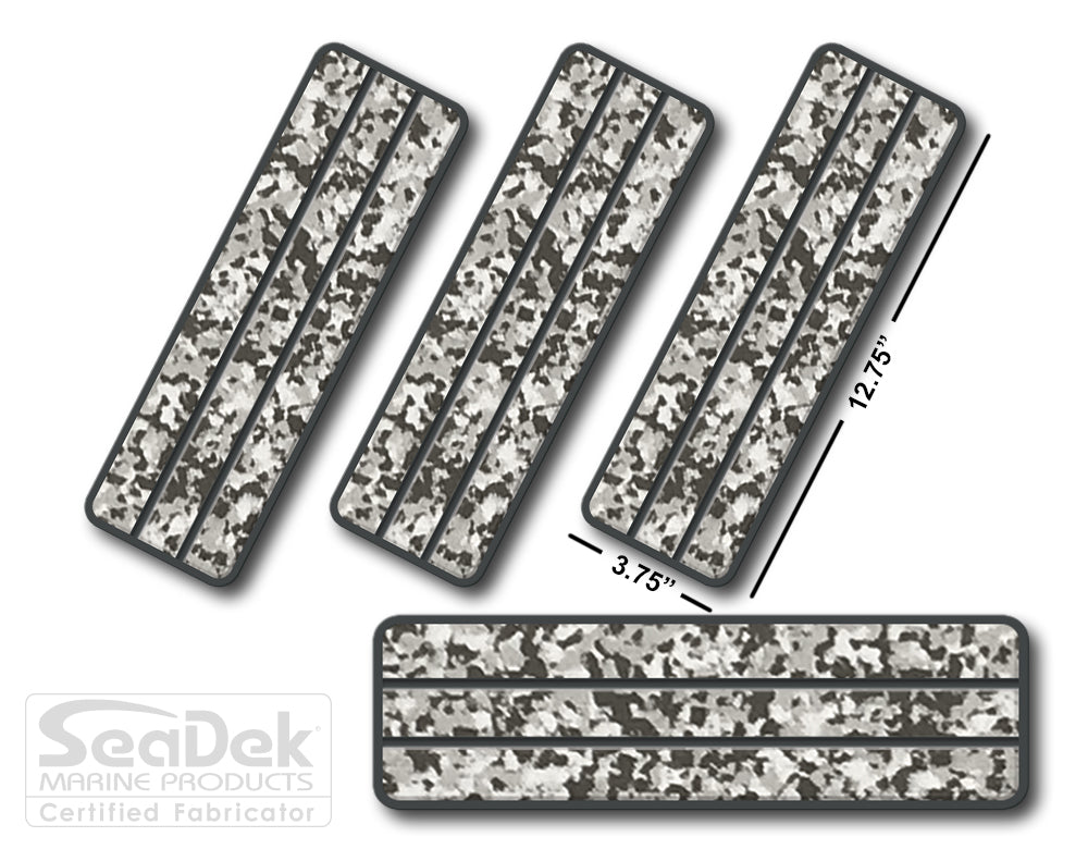 SeaDek Traction Step Pad | 4 Piece Set | 12.75x3.75 | SnowCamo-Dark-Gray - Teak Design