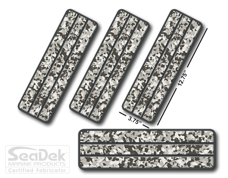 SeaDek Traction Step Pad | 4 Piece Set | 12.75x3.75 | SnowCamo-Dark-Gray - Teak Design