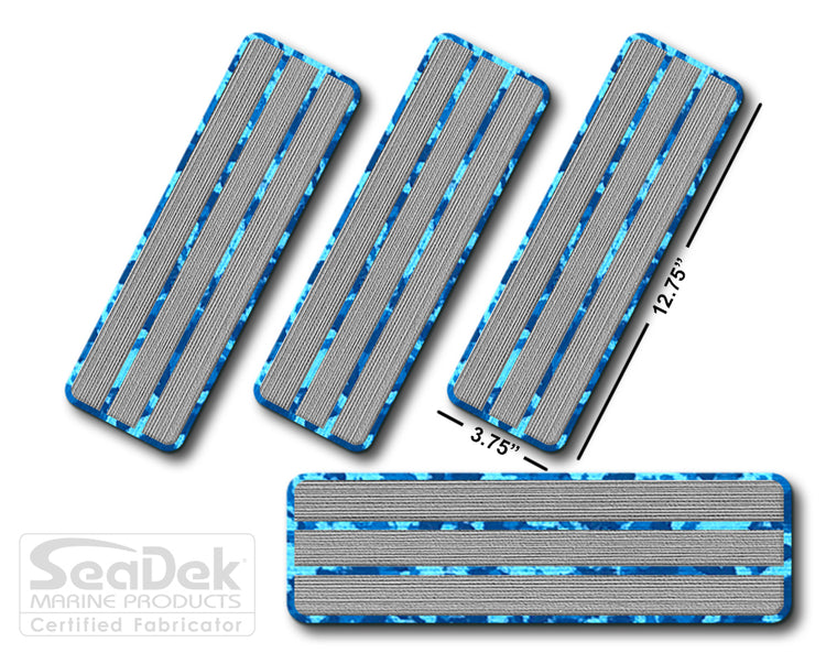 SeaDek Traction Step Pad | 4 Piece Set | 12.75x3.75 | StormGray-AquaCamo - Teak Design
