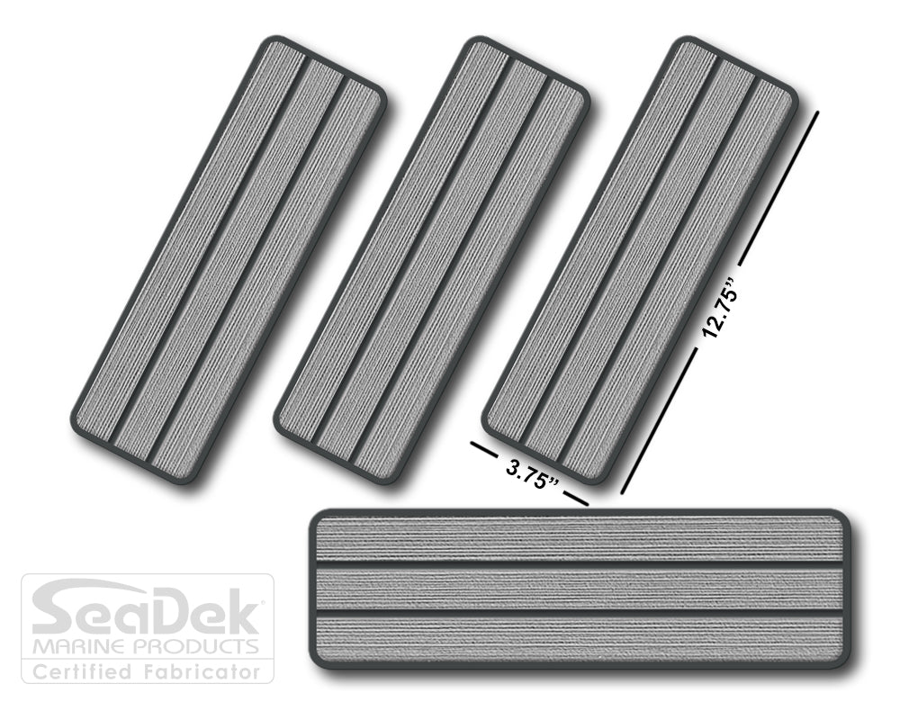 SeaDek Traction Step Pad | 4 Piece Set | 12.75x3.75 | StormGray-DarkGray - Teak Design