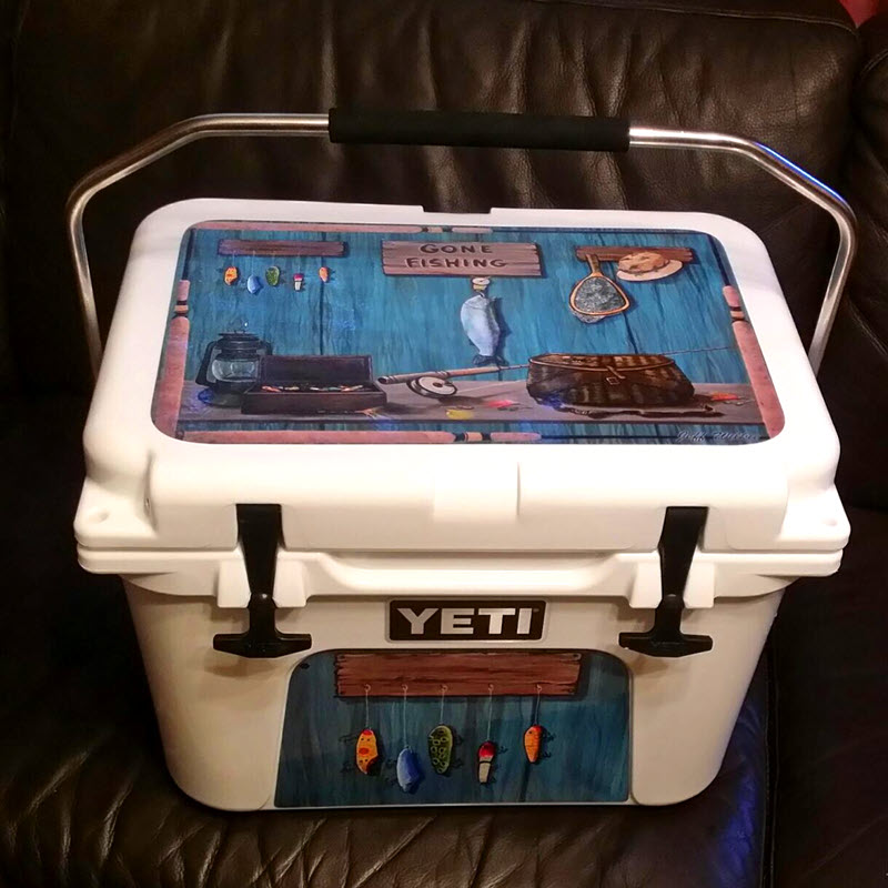 USATuff Cooler Accessories Ice Chest Graphic Sticker Skin Decal Kits - Gone Fishing by Jeff Wilkie