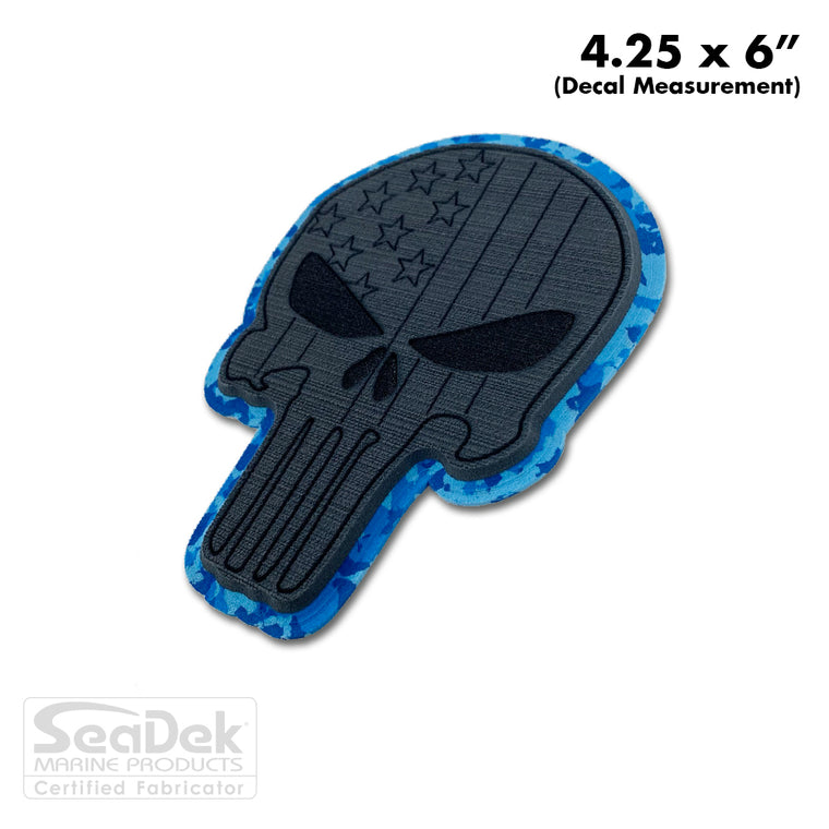 Seadek 3D Decals by USATuff.com in Punisher Skull Design in Dark Gray Aqua Camo