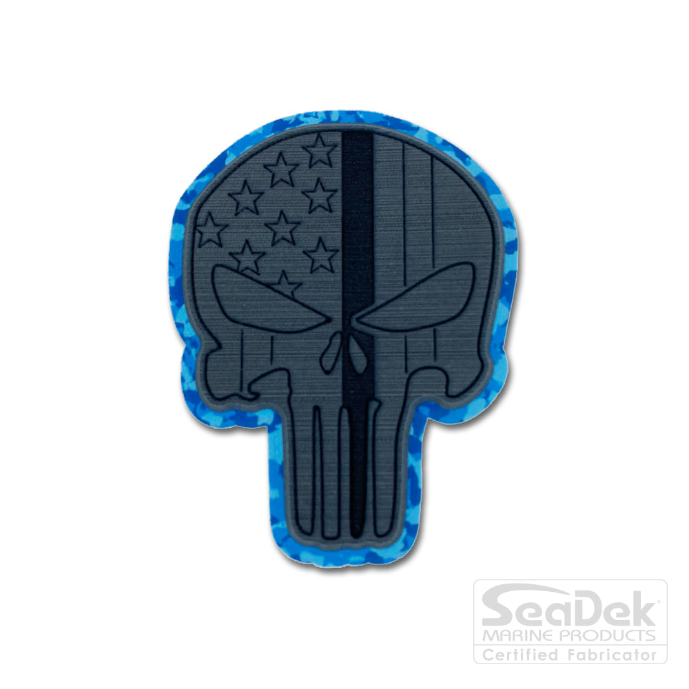 Seadek 3D Decals by USATuff.com in Punisher Skull Line Design in Dark Gray Aqua Camo