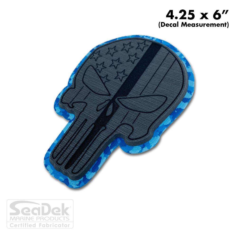 Seadek 3D Decals by USATuff.com in Punisher Skull Line Design in Dark Gray Aqua Camo