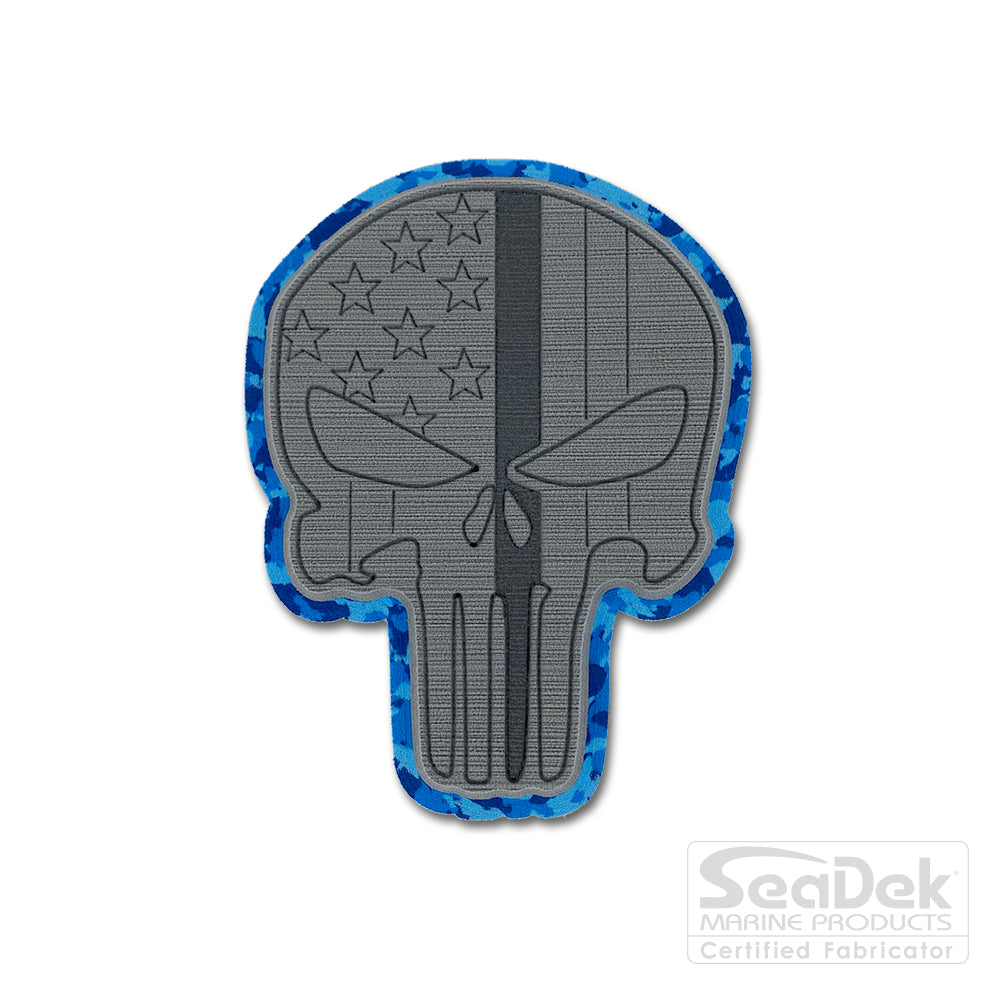 Seadek 3D Decals by USATuff.com in Punisher Skull Line Design in StormGray Aqua Camo