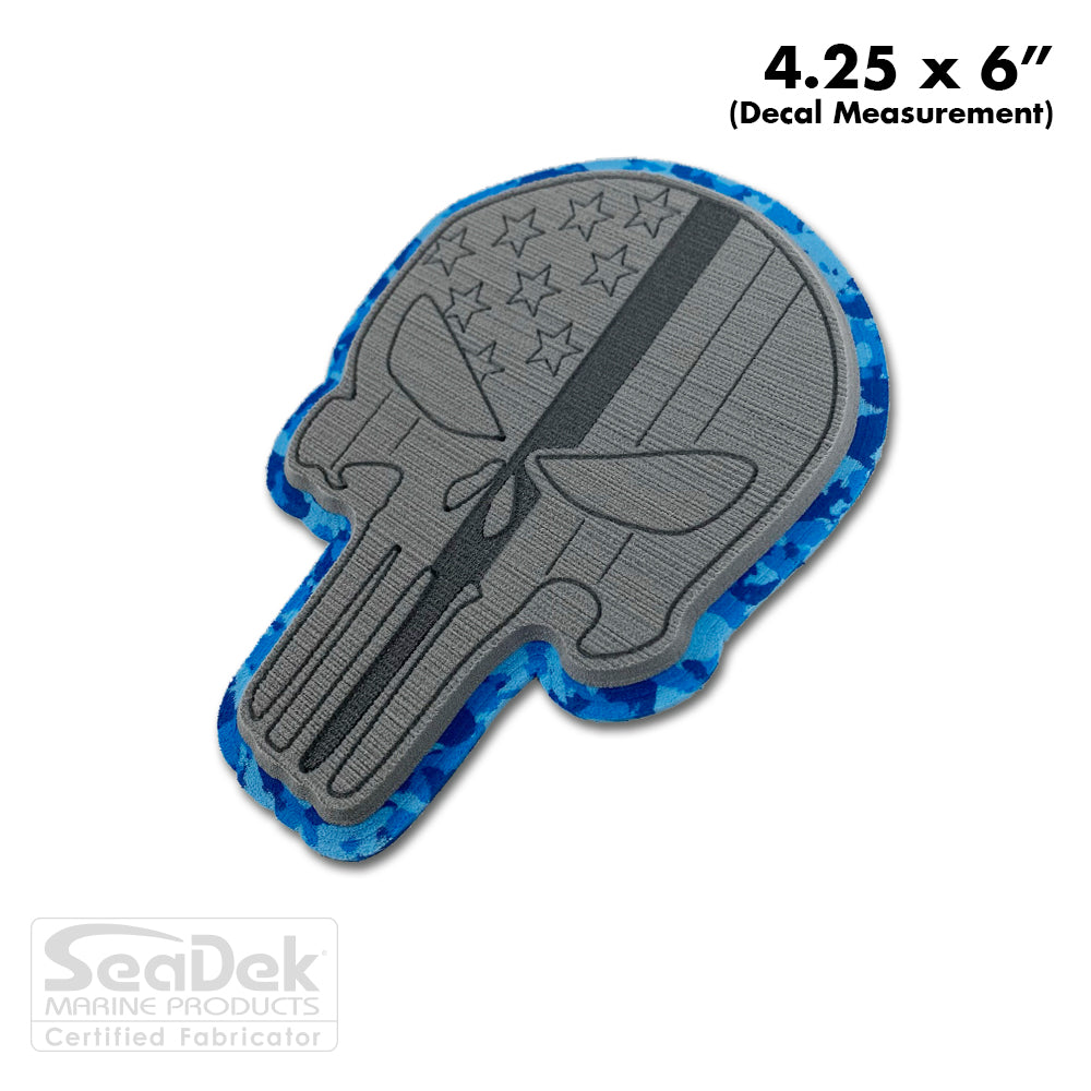 Seadek 3D Decals by USATuff.com in Punisher Skull Line Design in StormGray Aqua Camo