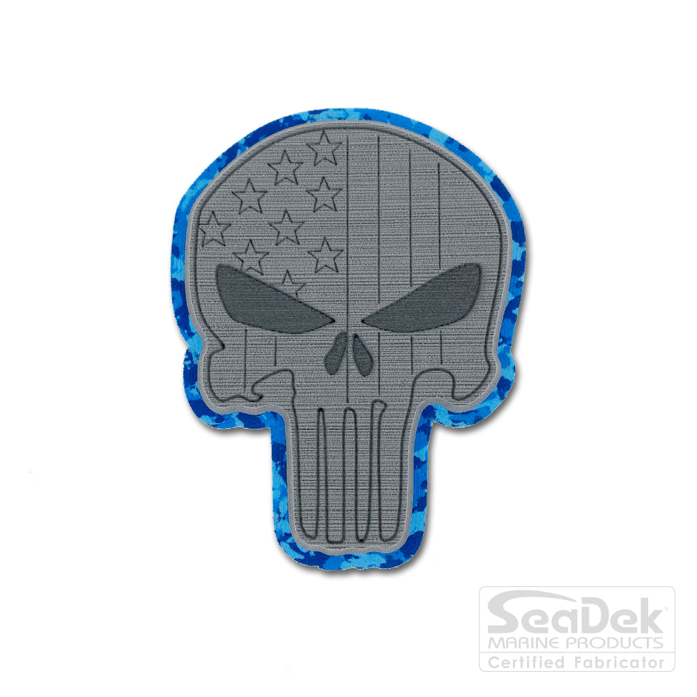Seadek 3D Decals by USATuff.com in Punisher Skull Design in StormGray Aqua Camo