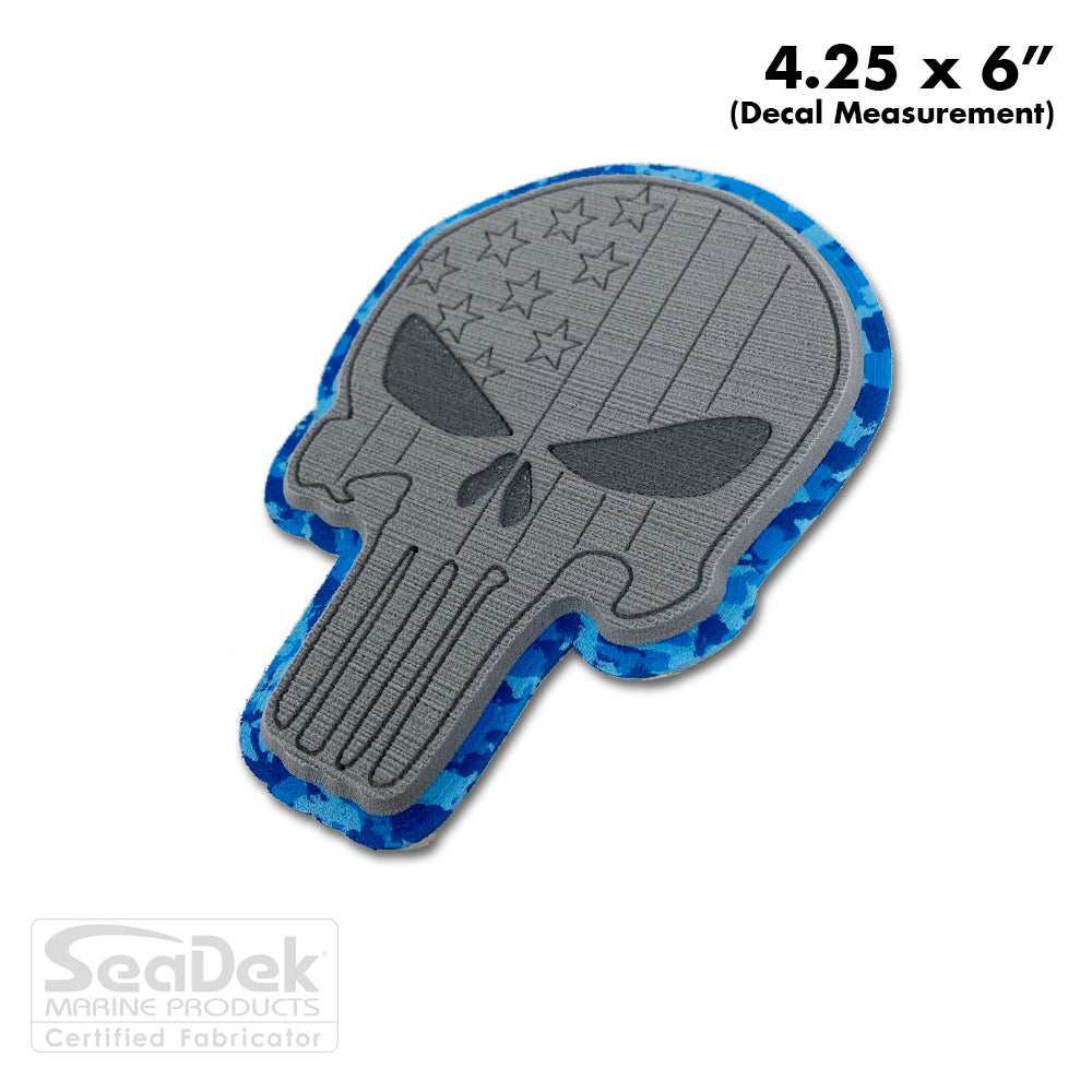 Seadek 3D Decals by USATuff.com in Punisher Skull Design in StormGray Aqua Camo