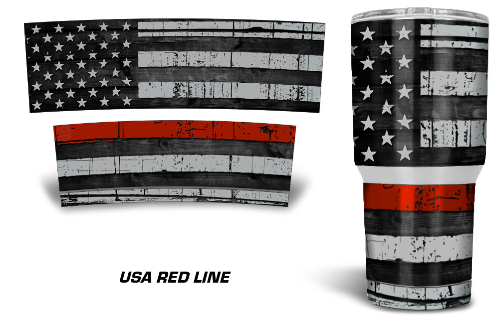 USATuff Tumbler Cup Wrap Kit for RTIC YETI - Red Line Flag