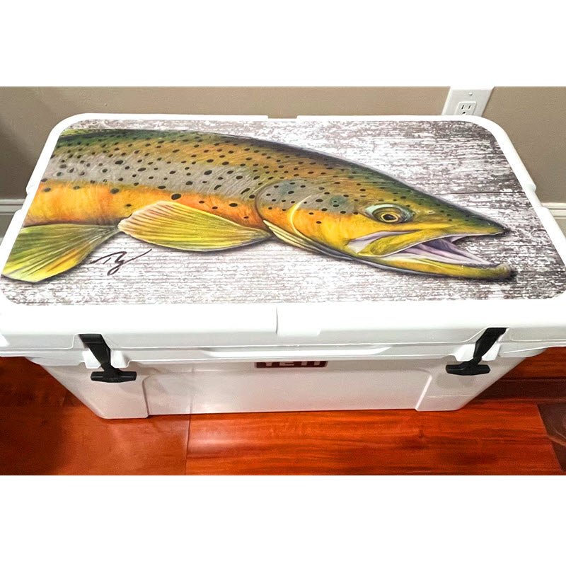 USATuff Cooler Accessories Ice Chest Graphic Sticker Skin Decal Kits - Brown Trout by Ty Hallock