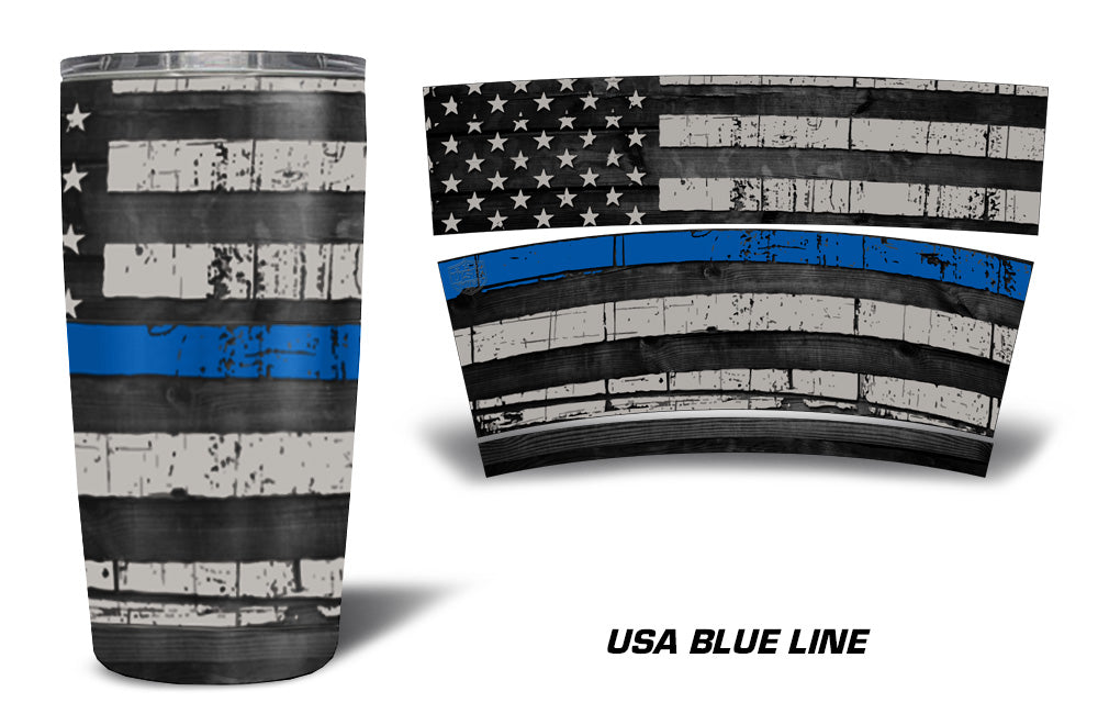 USATuff Tumbler Cup Wrap Kit for RTIC YETI - Blue Line Flag