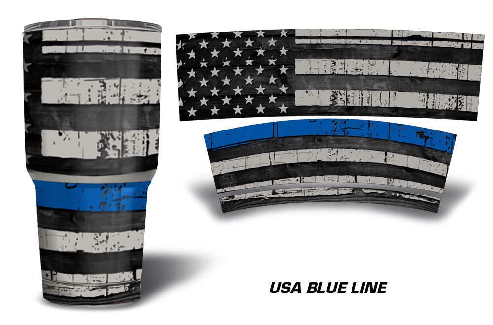 USATuff Tumbler Cup Wrap Kit for RTIC YETI - Blue Line Flag