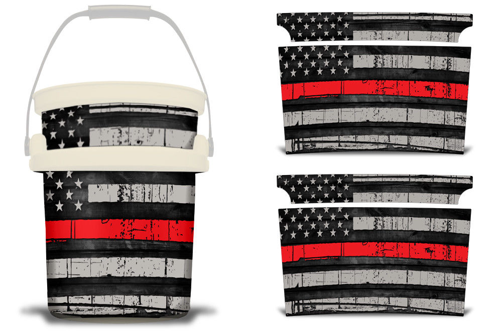 USATuff YETI Loadout Bucket Accessories Graphic Sticker Wrap Decal - USA Red Line Flag