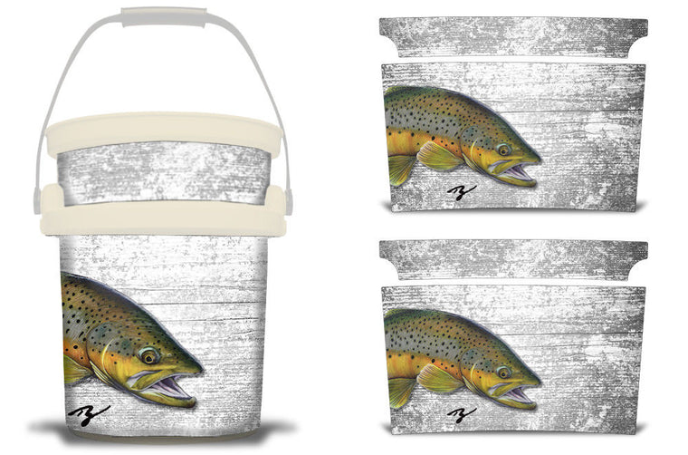 USATuff YETI Loadout Bucket Accessories Graphic Sticker Wrap Decal - Ty Hallock Brown Trout